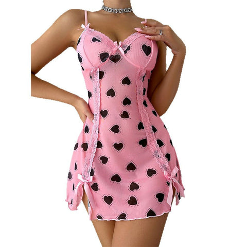 Heart Print Nightdress Two-piece Pajamas