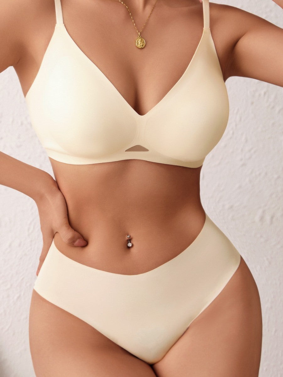 Conjunto de sujetador push up ajustable de una pieza sin costuras y sin aros