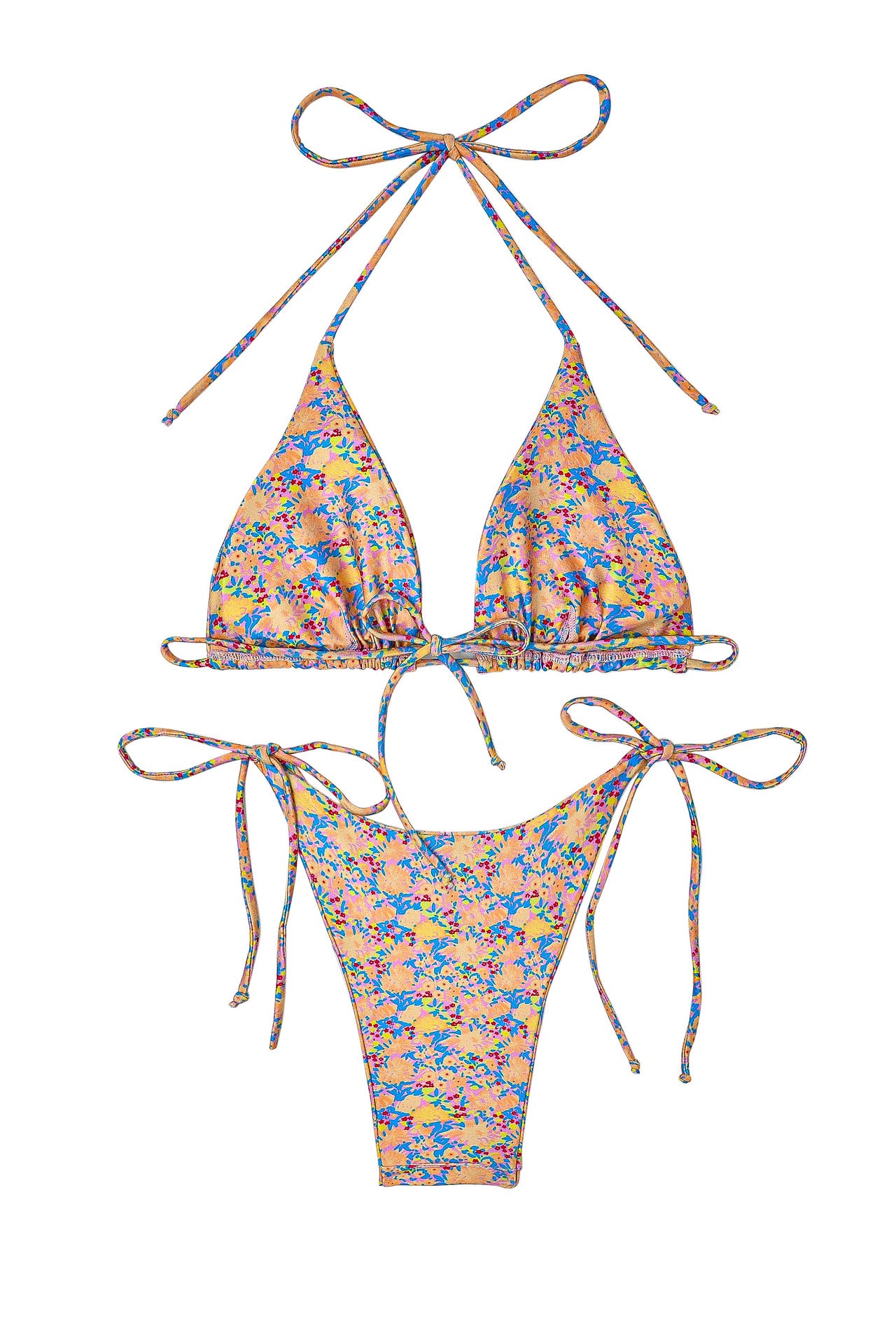 Bikini de triángulo con cordón y diseño floral minimalista