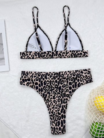 Braguita de bikini con lazo lateral y estampado de leopardo