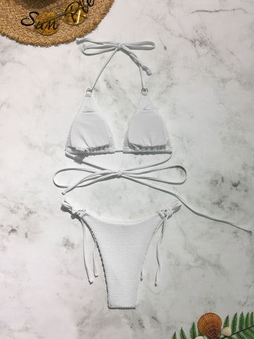 Two piece metal ring bikini set  - White