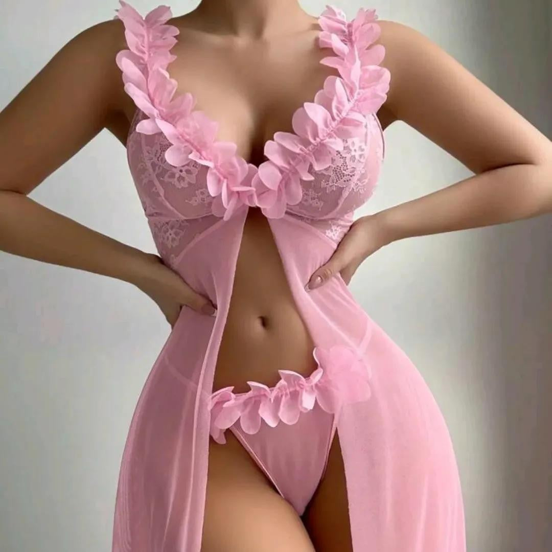 Low-Cut Lace Embroidered Underwear Long Dress
