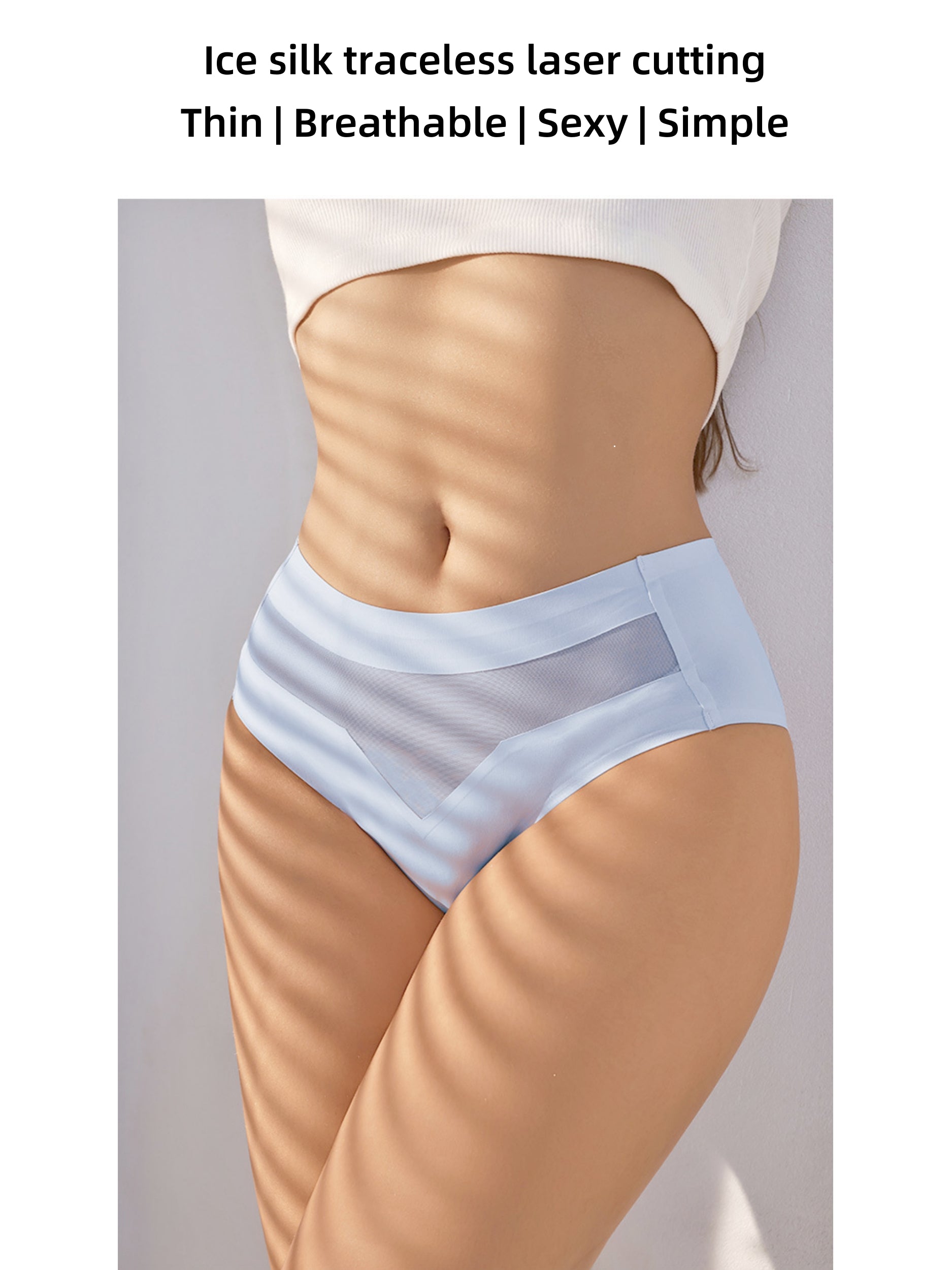 Sexy Naked Breathable Invisible Mesh Panties Lightblue