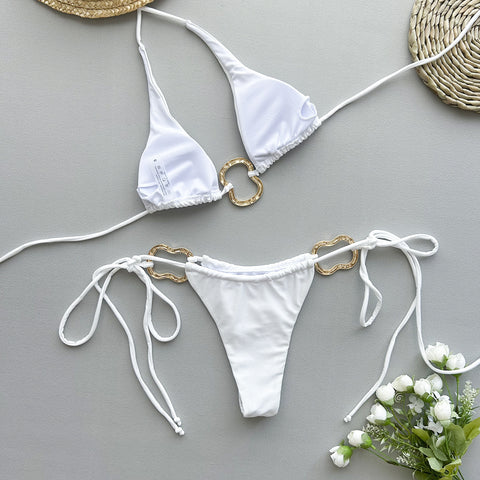 Bikini Solid Color Lace-Up Swimsuit