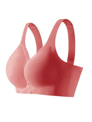 Ladies' Solid Color Front Closure Seamless Bra LightCoral