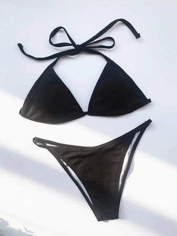 4-teilige einfarbige, dehnbare Bikini-Sets