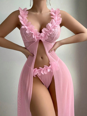 Slit See-through Suspender Skirt Thong Two Piece Set