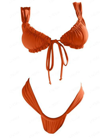 Conjunto de tanga ancha fruncida - Naranja