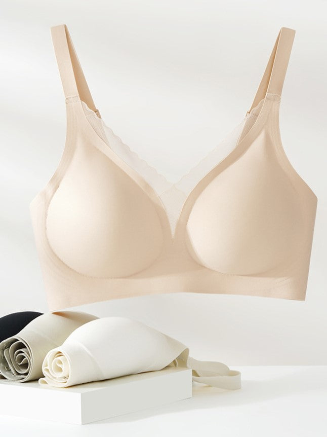 Deep V Mesh Seamless Push-up Without Steel Ring To Prevent Sagging Bra Ivory