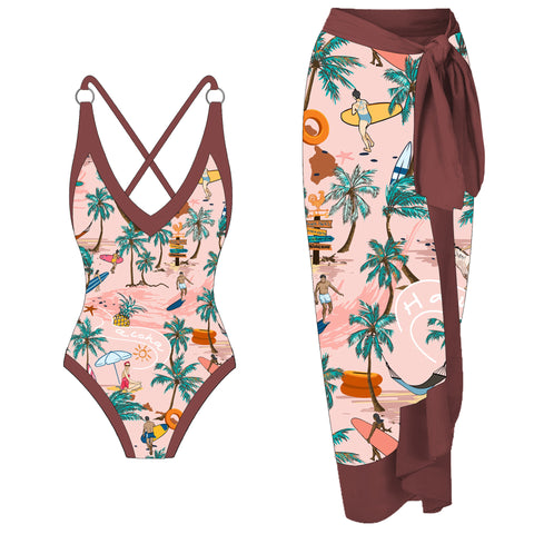 Women's 1 Piece Swimsuit + Vintage Printed Swimsuit