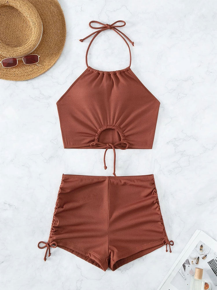 HALTER TOP & SWIM SHORTS BIKINI SET