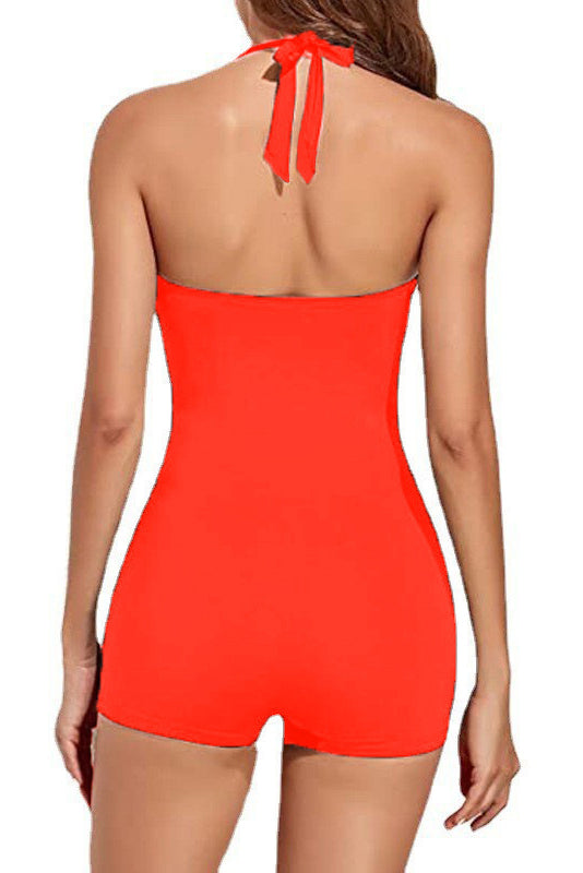 Damen Neckholder 1 Stück Bikini Bodysuit Bademode - Orange