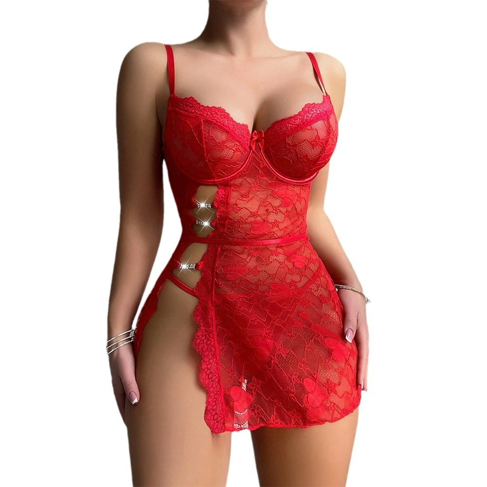 Pajamas Lace See-Through Temptation Side Slit Nightdress