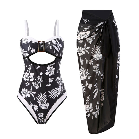 Sexy High Waist Split Badeanzug Rock Cover - Schwarz