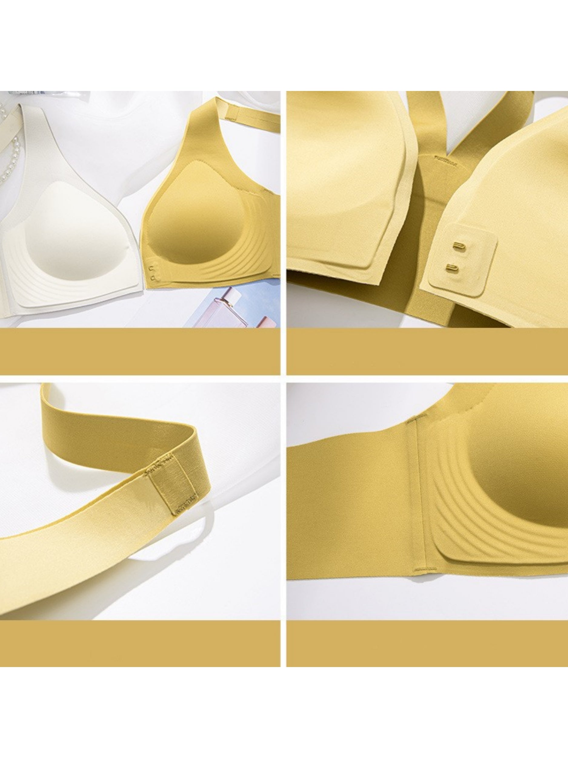 Soft Seamless Front Closure Deep V Push Up Plunge Bra Yellow