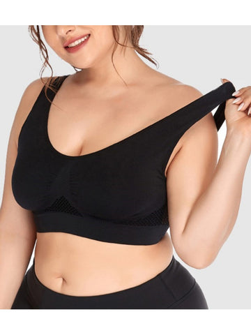 Wireless Hollow Mesh Sports Yoga Bra Black