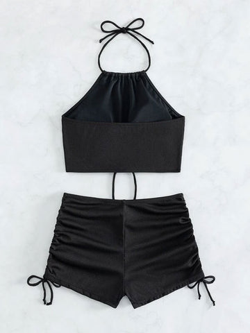 HALTER TOP & SWIM SHORTS BIKINI SET