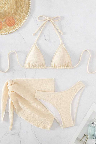 Summer Beach Plain Neckholder Push Up Bikini Set mit Strandrock