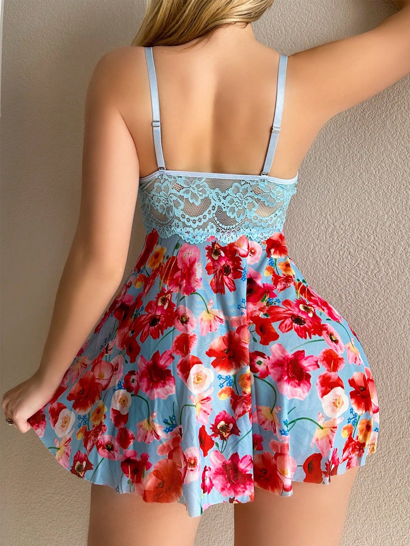 Blue Dream Night Floral Strap Mini Nightgown