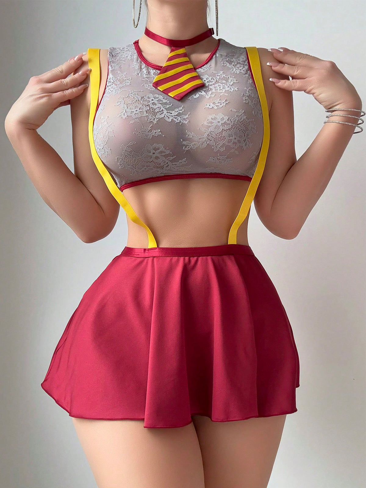 Lace See-Through Four Piece Underwear Set