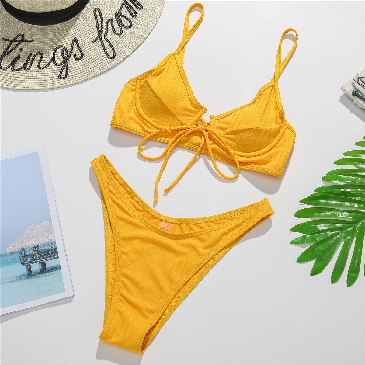 Lace-up High-Slit Bikini Set