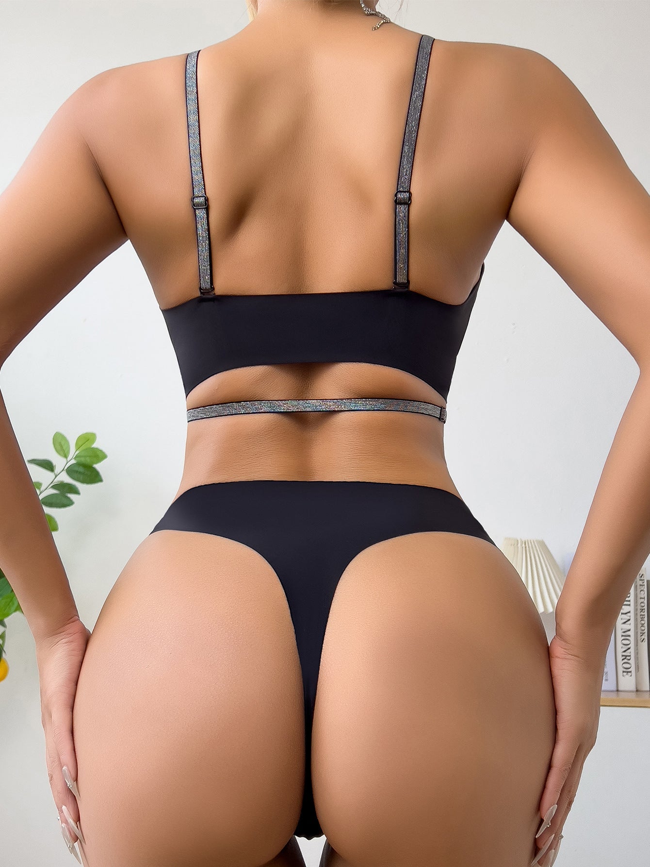 Conjunto de sujetador y tanga sexy, transpirable, sin costuras y con cierre frontal