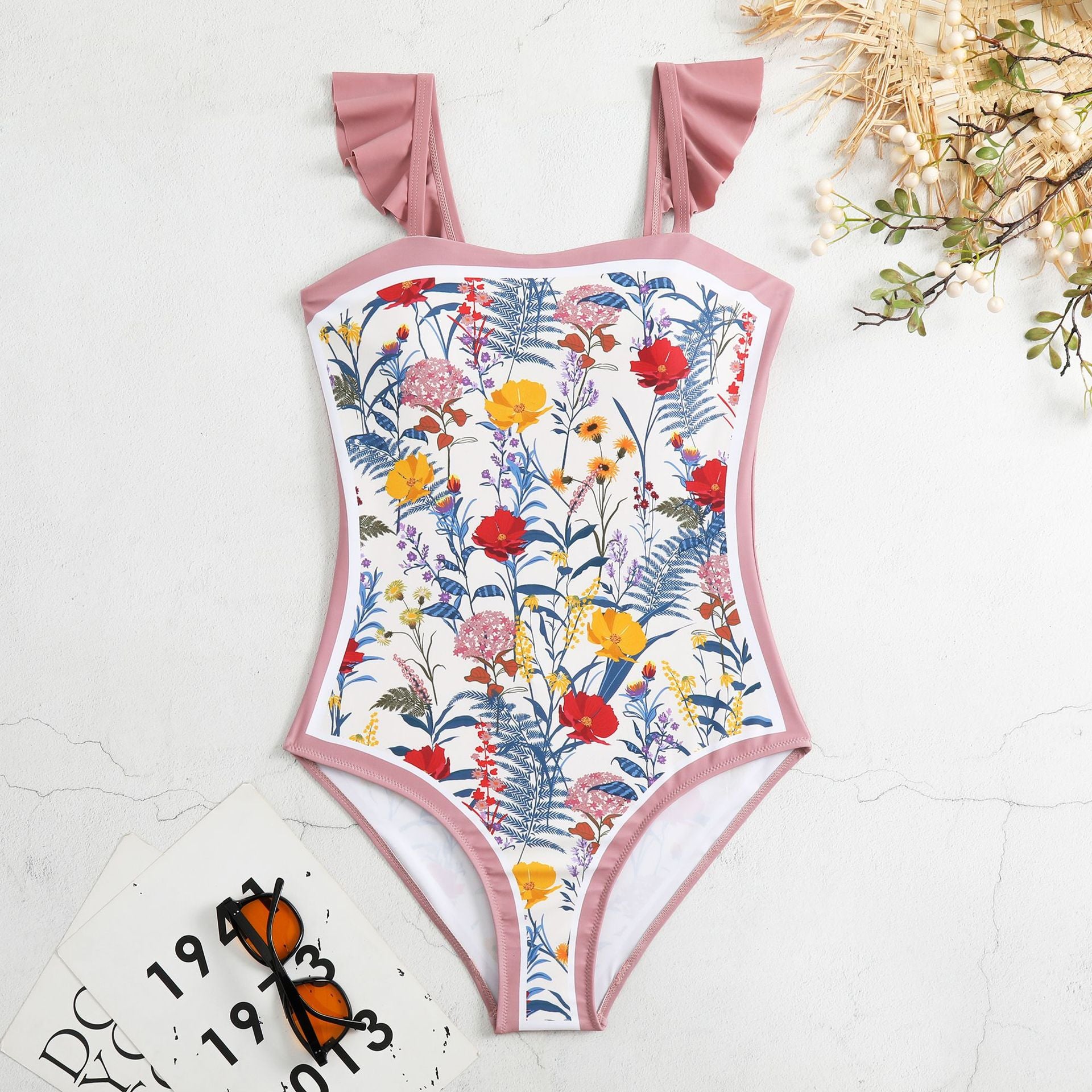 FLORAL PRINT ONE-PIECE SWIMSUIT - Pink