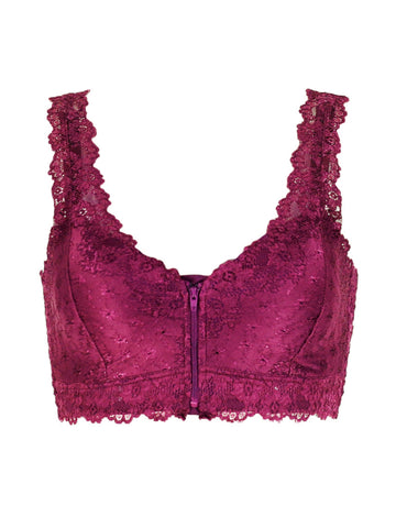 Women's Lace Front Closure Padded Everyday Short Bra .Plus Size VioletRed