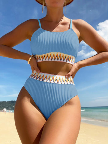 High waist cup bikini set  - Sky Blue