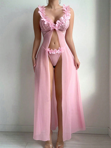 Slit See-through Suspender Skirt Thong Two Piece Set