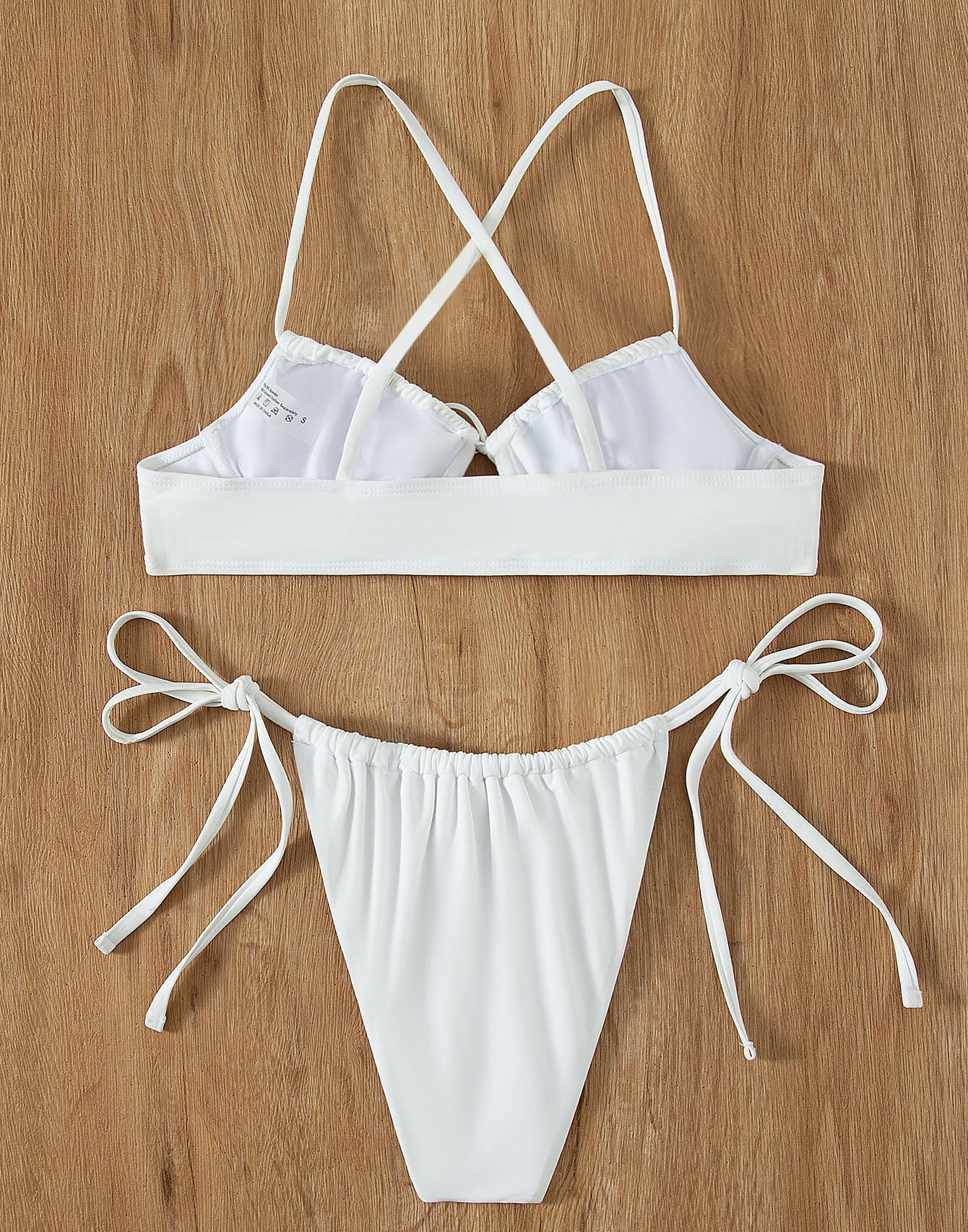 White Ribbed Tie Front Underwire Bikini Top