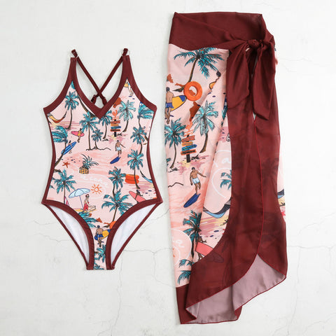 Women's 1 Piece Swimsuit + Vintage Printed Swimsuit