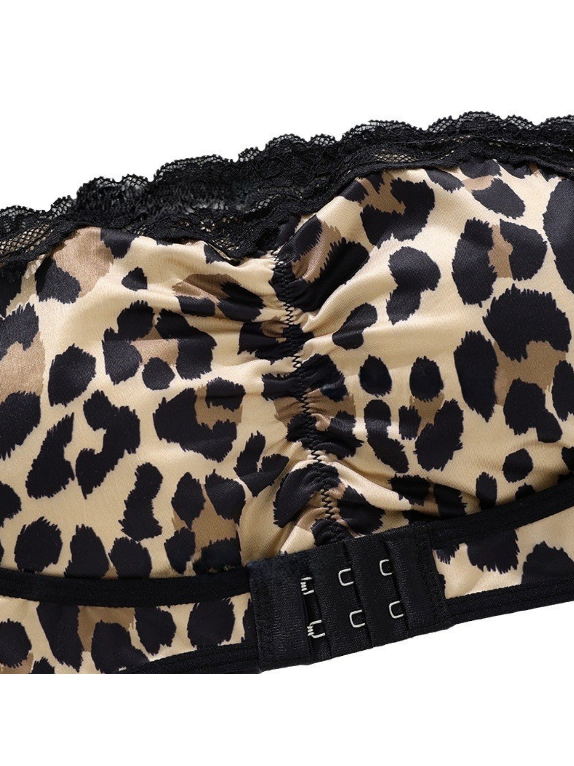 Sujetador push up de encaje con estampado de leopardo sexy con cierre frontal y sin espalda