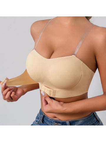 One-piece Front Closure Seamless Wireless Comfortable & Adjustable Bra .Invisible Shoulder Straps