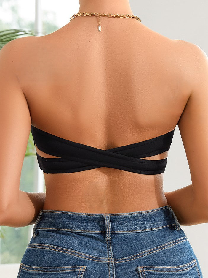 Women's Casual Seamless Simple Side Button Bandeau Bra Black