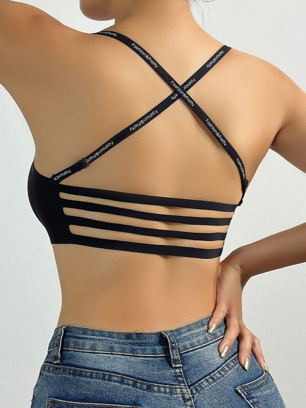 Front Closure Gathered Cross Thin Shoulder Straps Sexy Beautiful Back Wireless Bra