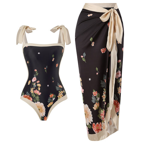 Conjunto de 2 piezas de bikini de playa con falda y estampado floral