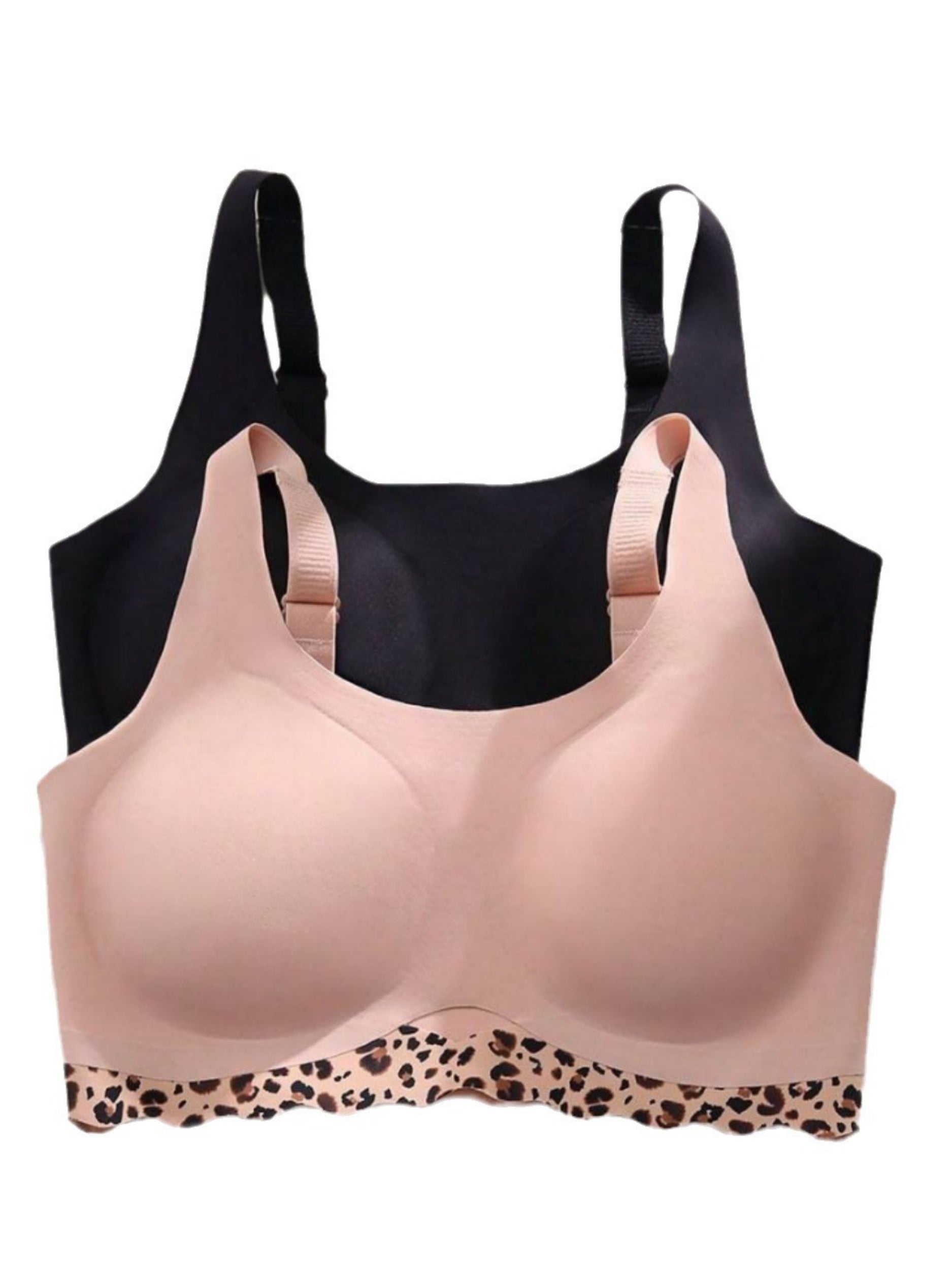 Conjunto de sujetador push-up transpirable con estampado de leopardo hueco en color rosa