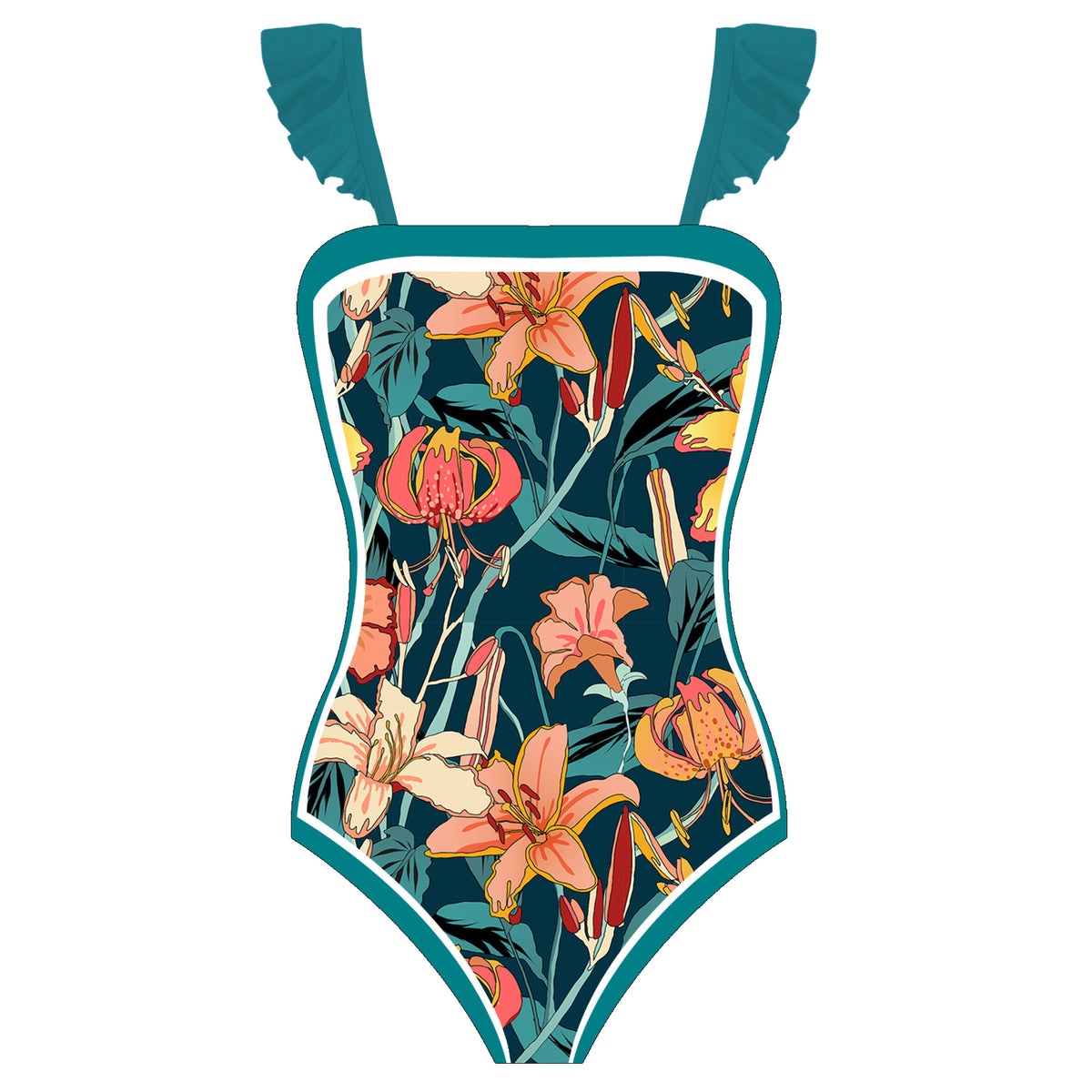 FLORAL PRINT ONE-PIECE SWIMSUIT - Green