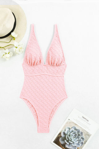 Backless V-Neck Sleeveless One-Piece Swimwear  - Pink