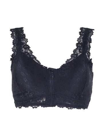 Women's Lace Front Closure Padded Everyday Short Bra .Plus Size Black