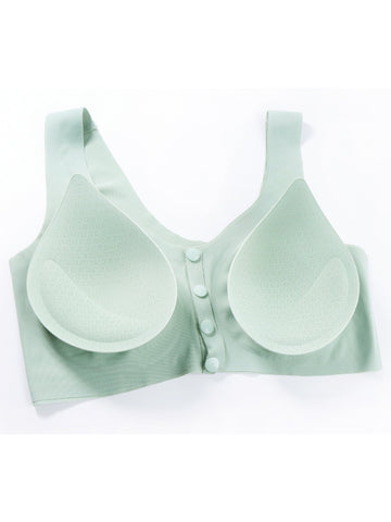 Ladies' Solid Color Front Closure Seamless Bra Cyan