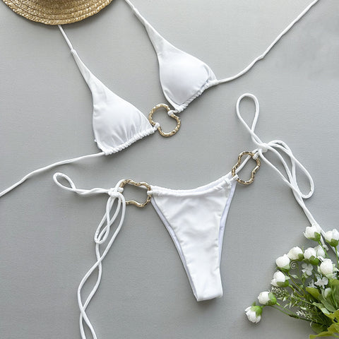 Bikini Solid Color Lace-Up Swimsuit