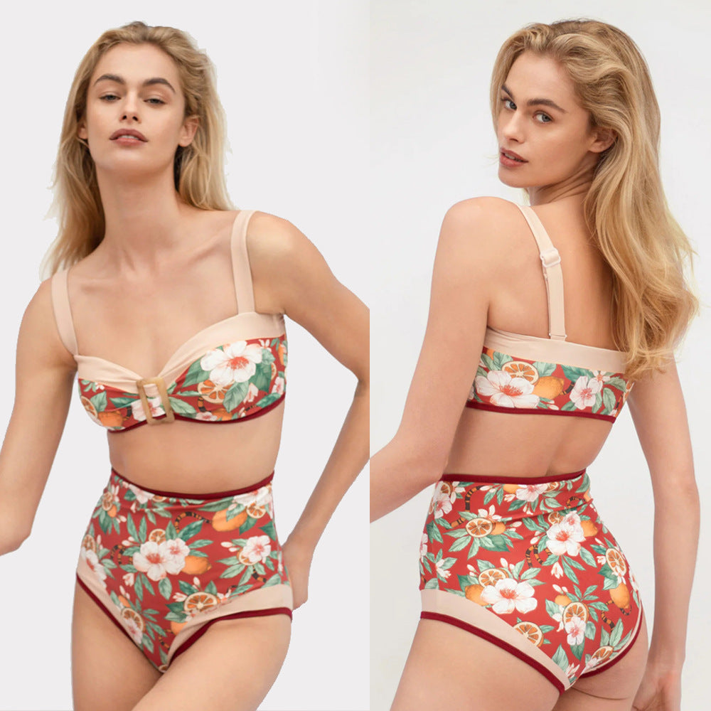 CONJUNTO BIKINI CINTURA ALTA - Rojo