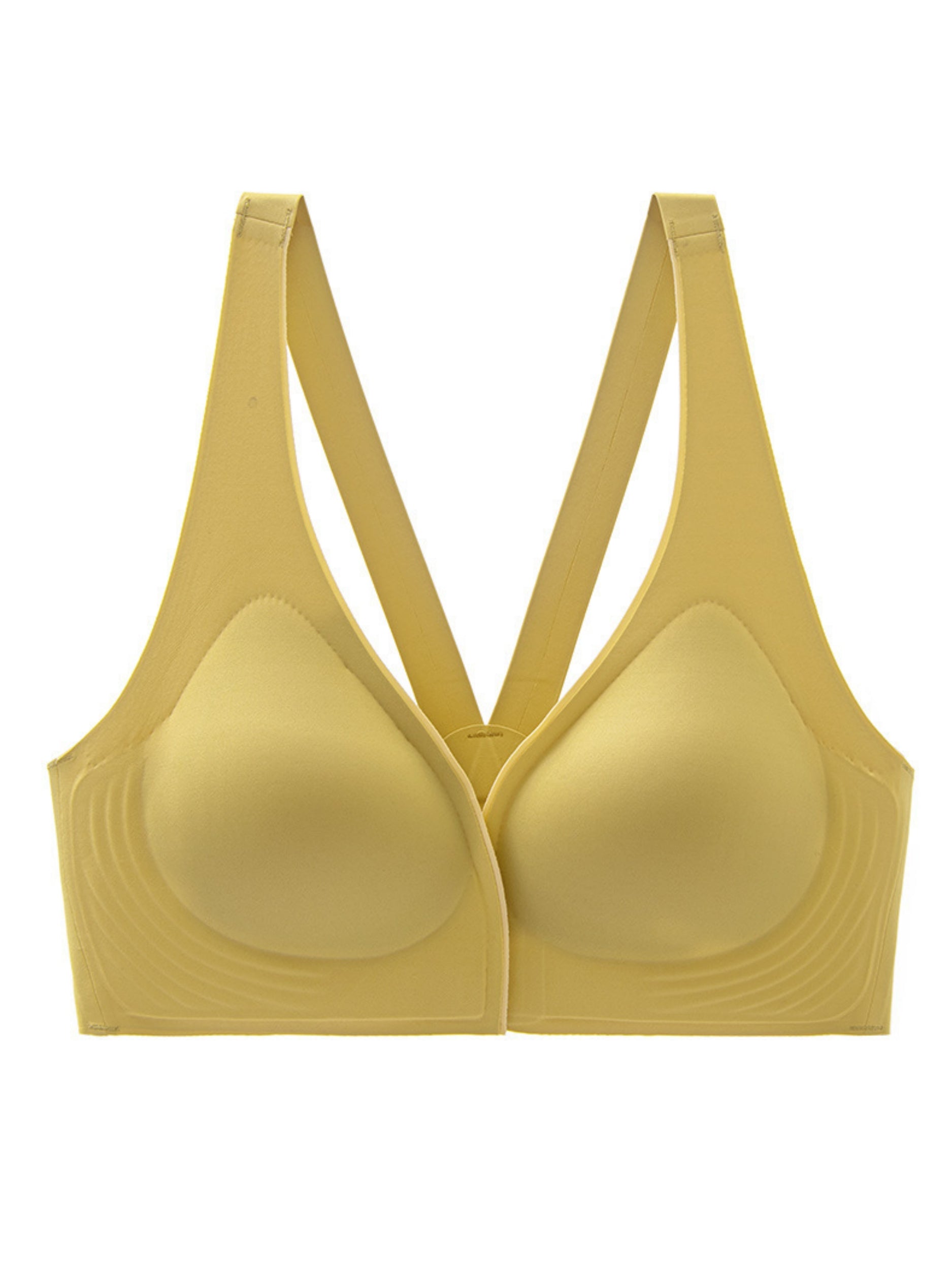 Soft Seamless Front Closure Deep V Push Up Plunge Bra Yellow