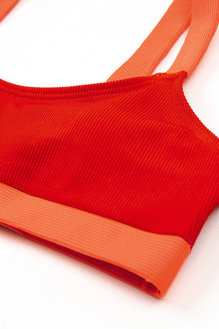 Orange-gelbe Bikinihose mit Blockripp und hoher Taille