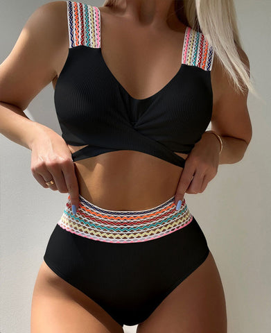 COLORFUL WAVY RIBBED BIKINI SET