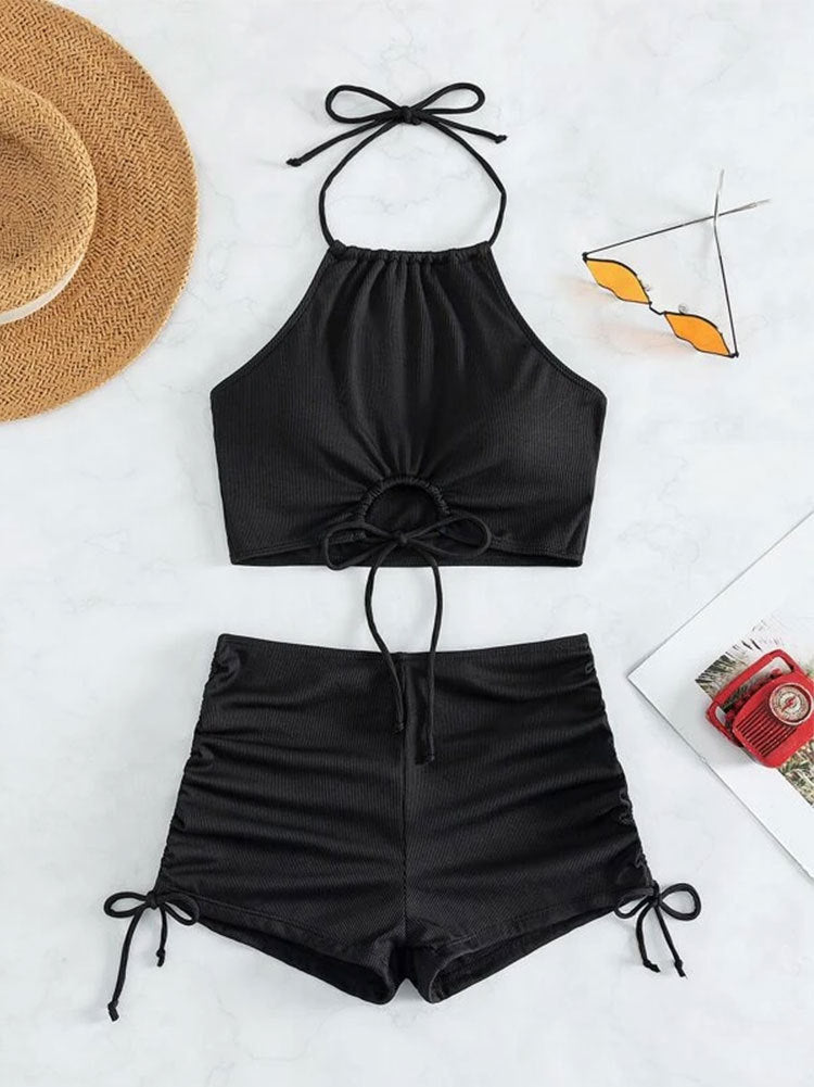 HALTER TOP & SWIM SHORTS BIKINI SET