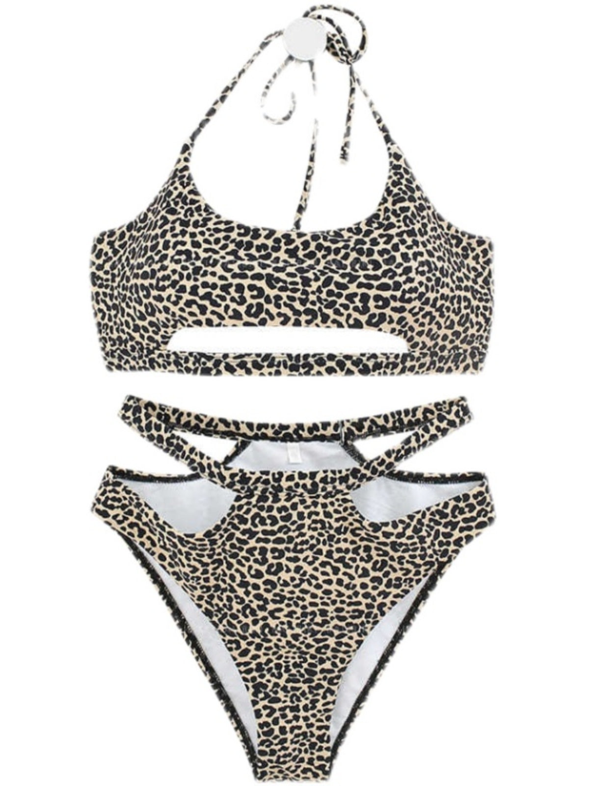 Trajes de baño halter con estampado de leopardo