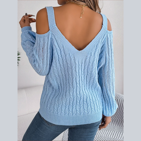 Ombretta - Blue Cold Shoulder V Neck Sweater